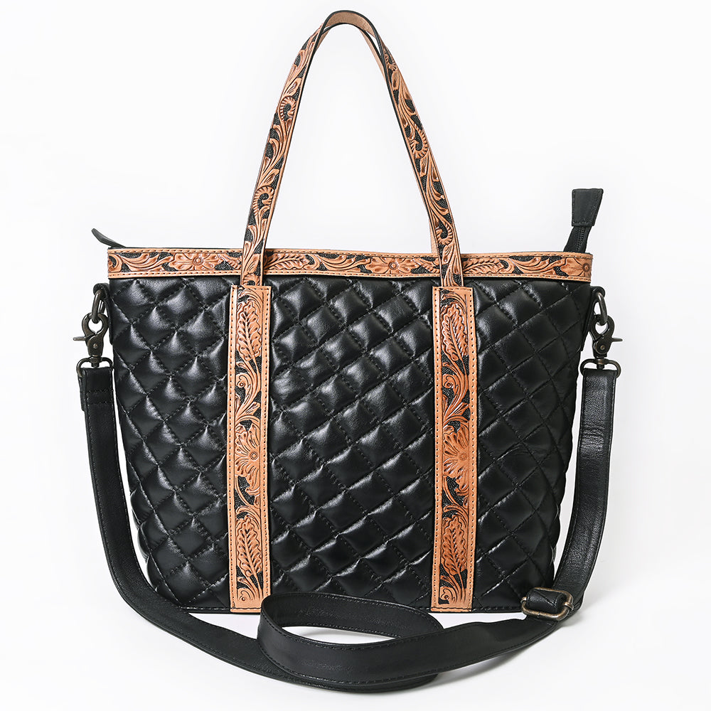 American Darling Tote Bag, Hand-Tooled Floral Carved & Quilted Genuine Leather Western Purse, YKK Zipper