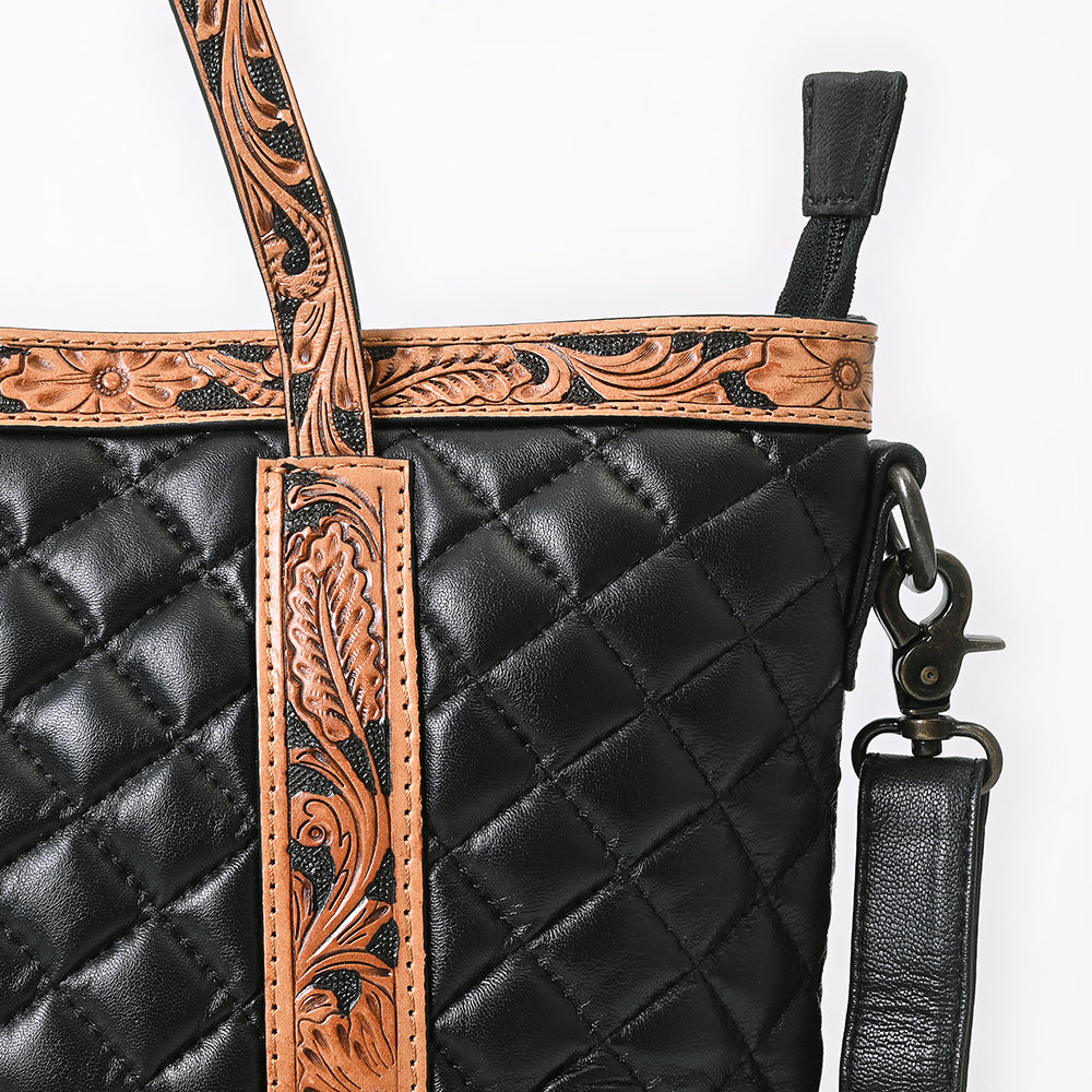 American Darling Tote Bag, Hand-Tooled Floral Carved & Quilted Genuine Leather Western Purse, YKK Zipper