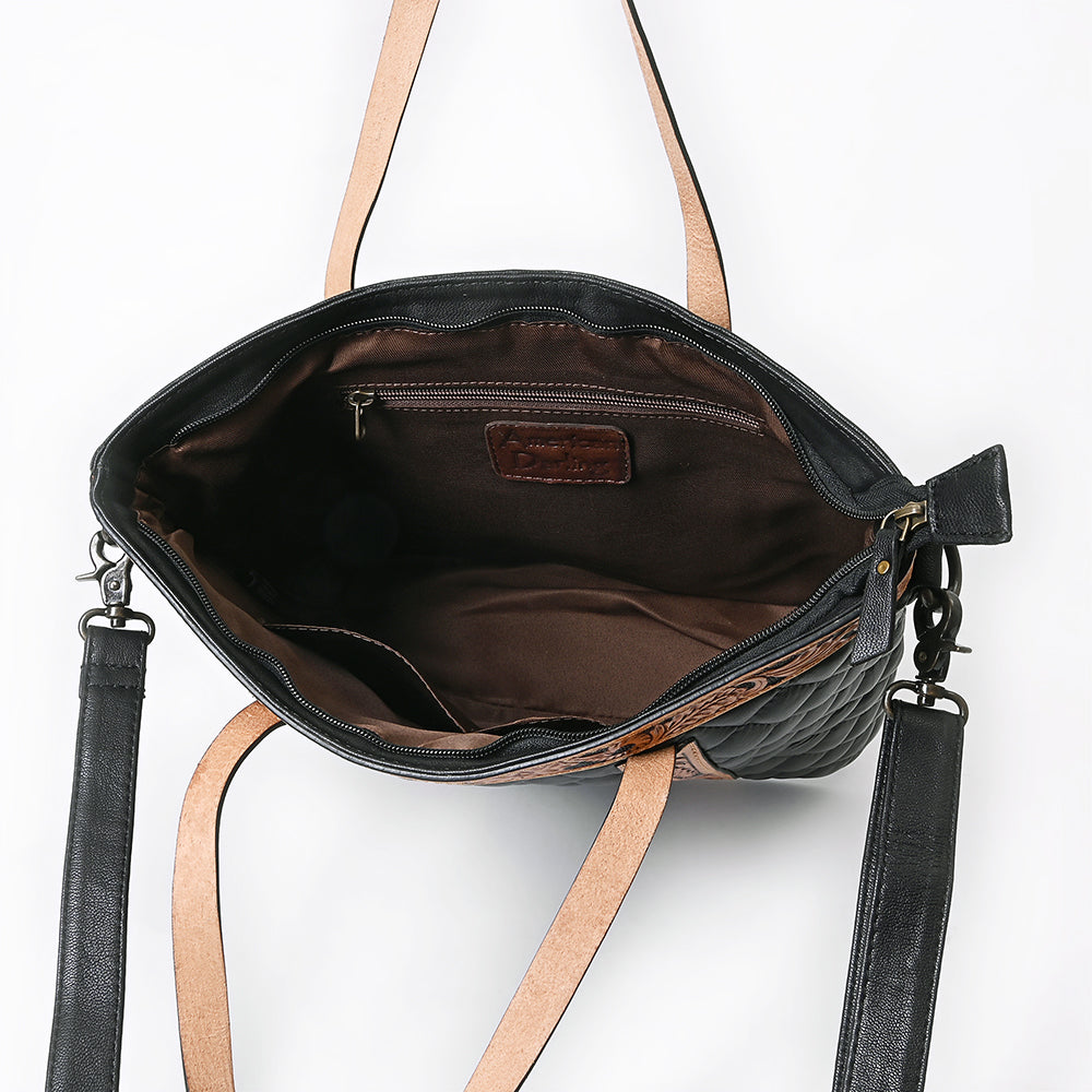 American Darling Tote Bag, Hand-Tooled Floral Carved & Quilted Genuine Leather Western Purse, YKK Zipper