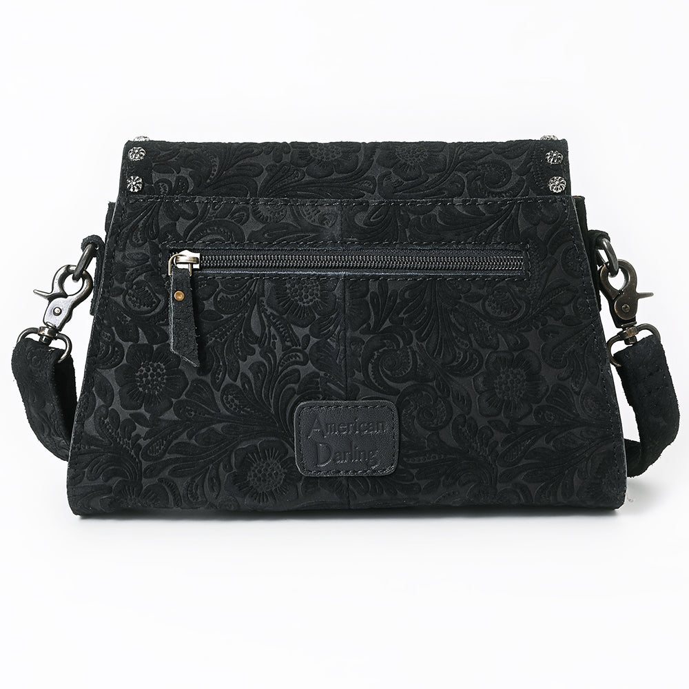American Darling Small Cross body Bag, Rivets Embossed Damascus Genuine Leather Western Purse with Boot Stitching