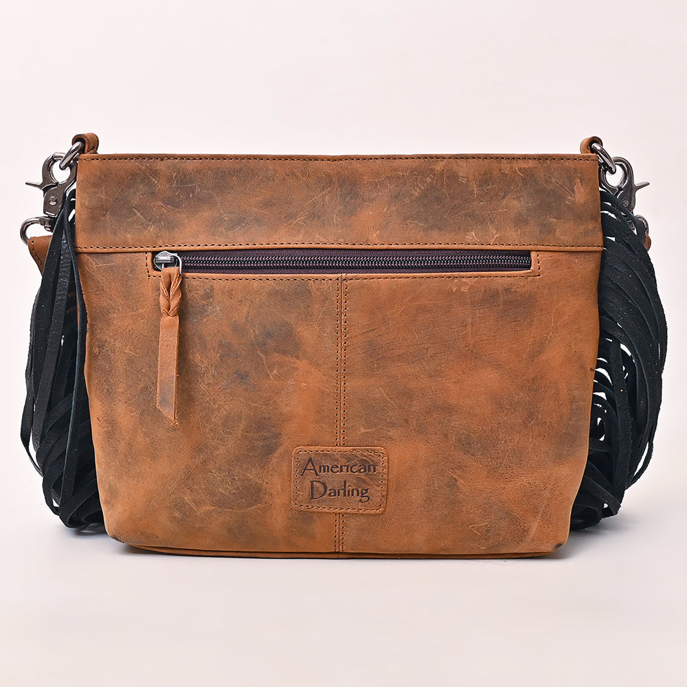 American Darling Cross body Bag Western Hair-On Cowhide Leather Purse with Fringes Concho and Braided Detailing