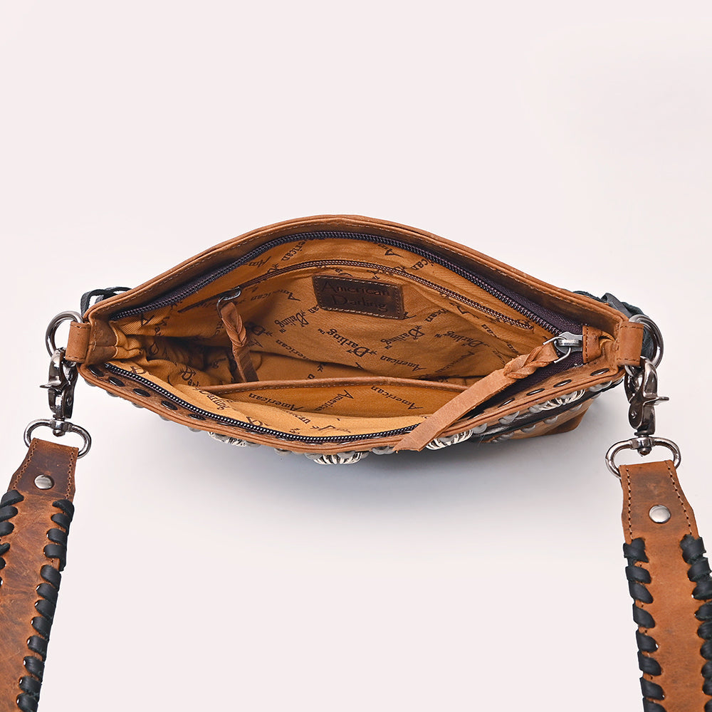 American Darling Cross body Bag Western Hair-On Cowhide Leather Purse with Fringes Concho and Braided Detailing