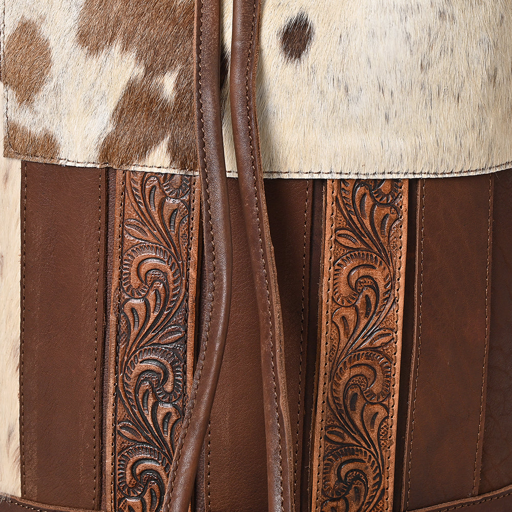 American Darling Bucket Hand tooled Hair-On Genuine Leather Weaved