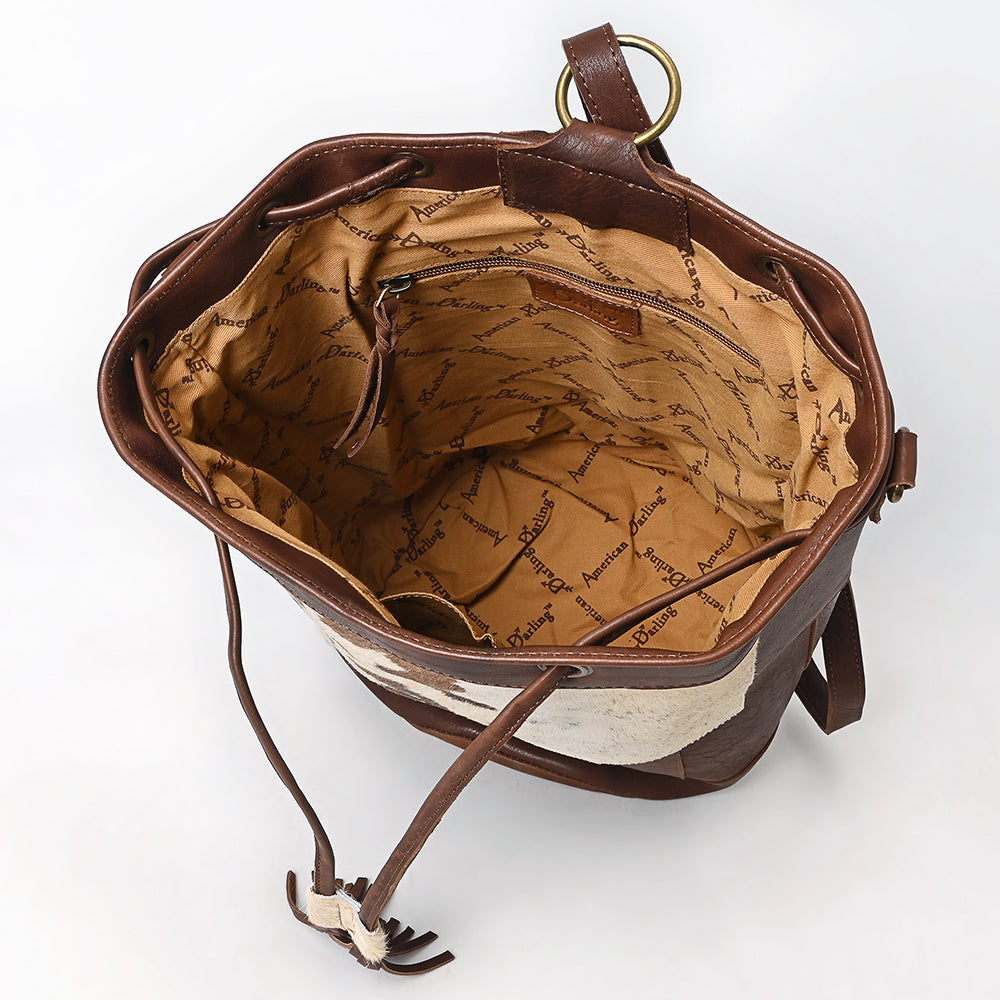 American Darling Bucket Hand tooled Hair-On Genuine Leather Weaved