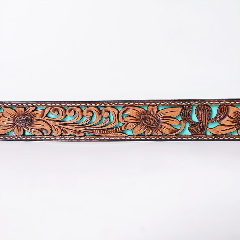 American Darling Floral Hand Carved Painted Belt Buckle Genuine Leather Covered Stylish Brown | Western