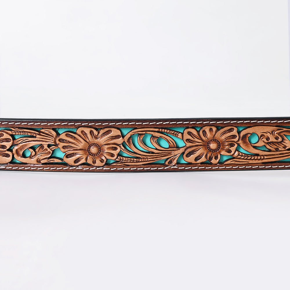 American Darling Floral Hand Carved Painted Belt Buckle Genuine Leather Covered Stylish Brown | Western