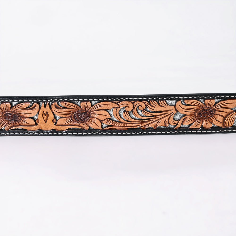 American Darling Floral Hand Carved Painted Belt Buckle Genuine Leather Covered Stylish Brown | Western