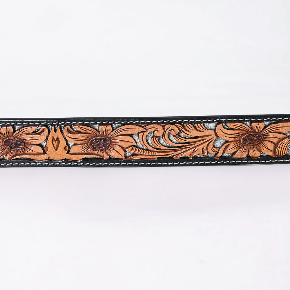 American Darling Floral Hand Carved Painted Belt Buckle Genuine Leather Covered Stylish Brown | Western