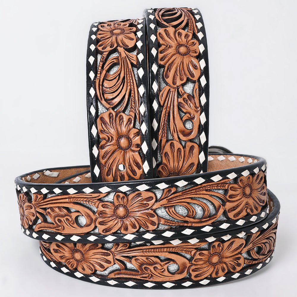 American Darling Floral Hand Carved Painted Belt Buckle Genuine Leather Covered Stylish Brown | Western