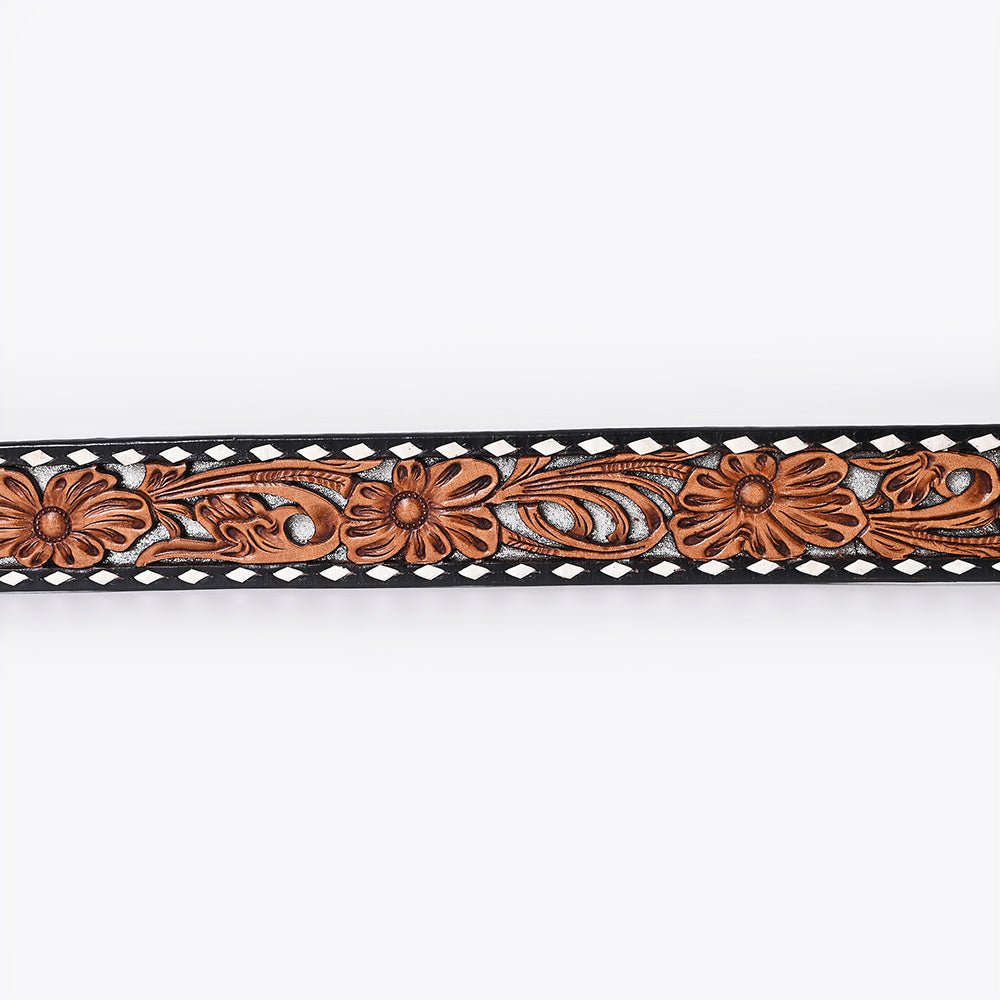 American Darling Floral Hand Carved Painted Belt Buckle Genuine Leather Covered Stylish Brown | Western