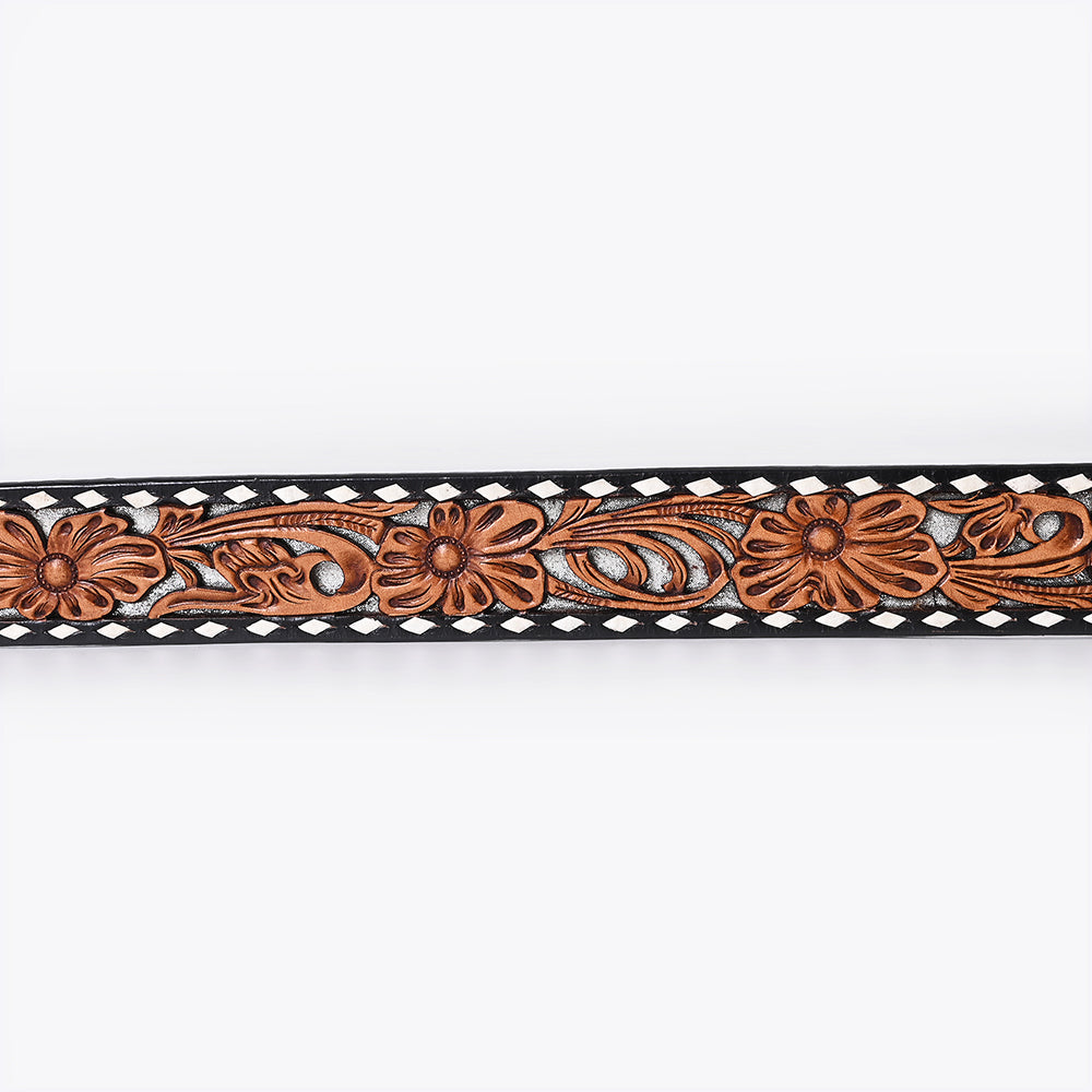 American Darling Floral Hand Carved Painted Belt Buckle Genuine Leather Covered Stylish Brown | Western