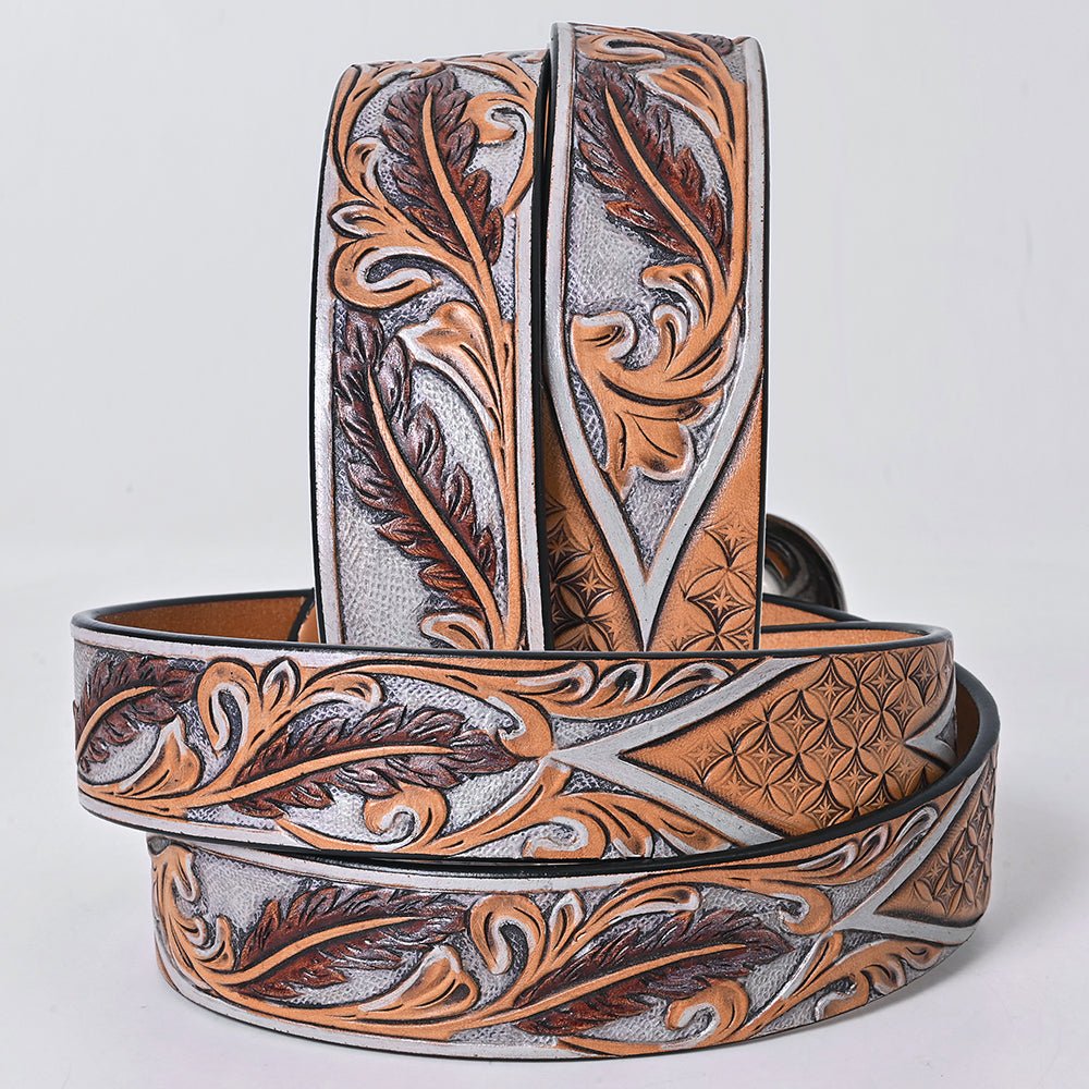 American Darling Floral Hand Carved Painted Belt Buckle Genuine Leather Covered Stylish Brown | Western