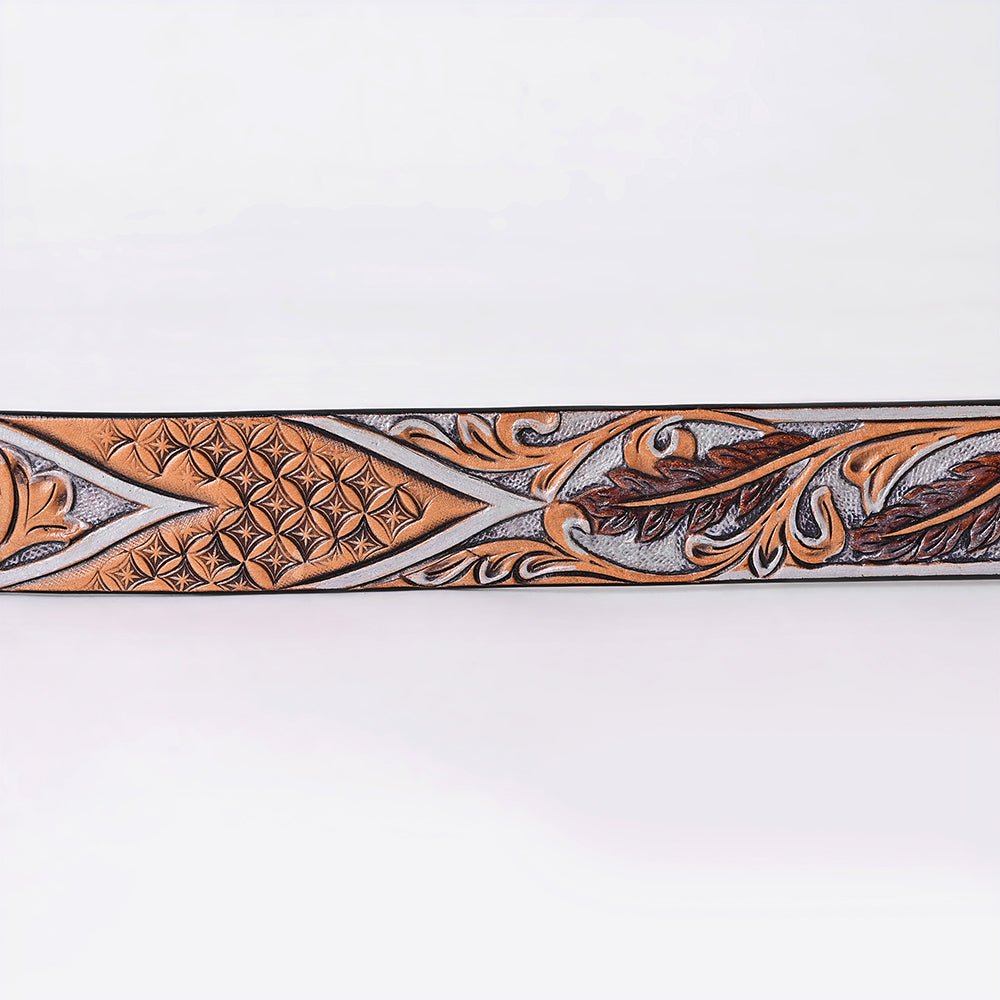 American Darling Floral Hand Carved Painted Belt Buckle Genuine Leather Covered Stylish Brown | Western
