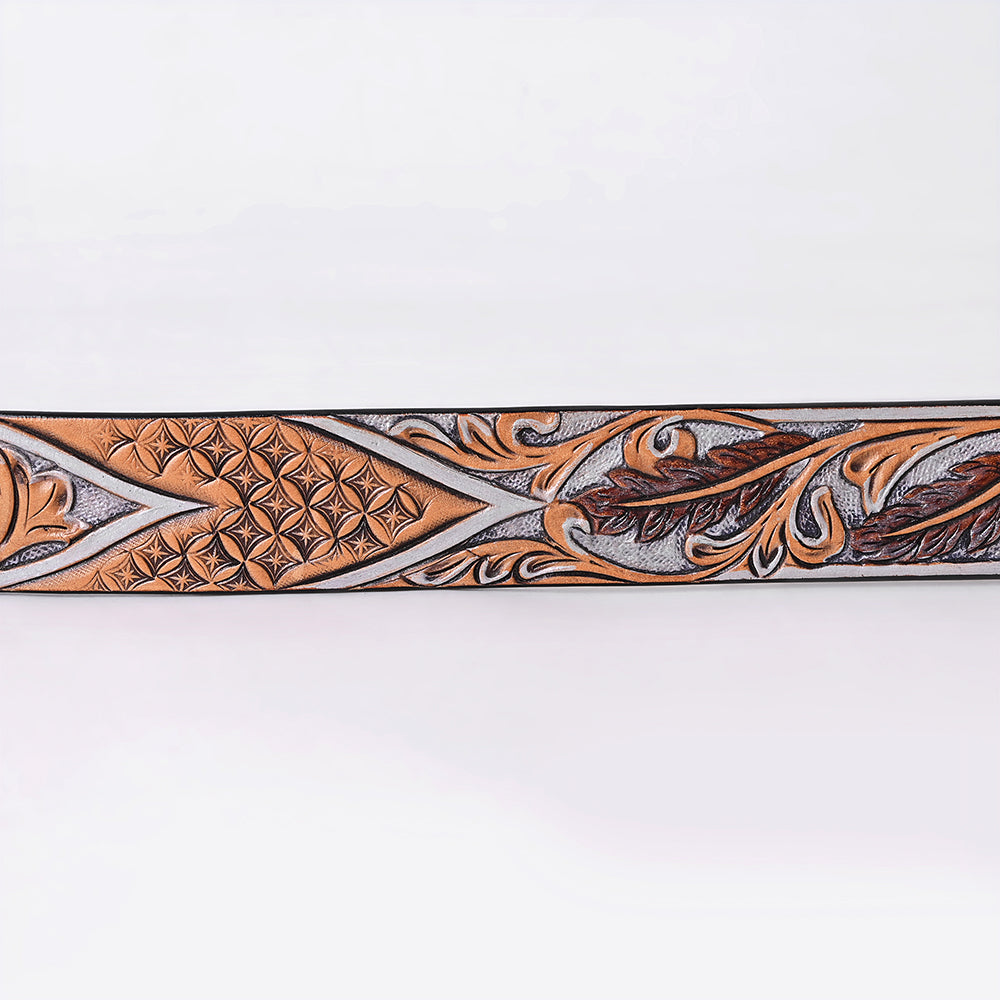 American Darling Floral Hand Carved Painted Belt Buckle Genuine Leather Covered Stylish Brown | Western