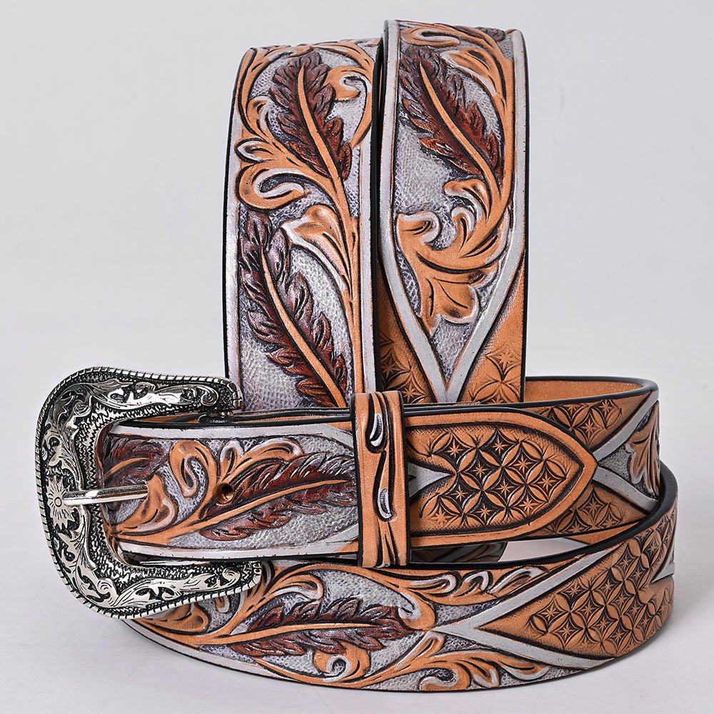 American Darling Floral Hand Carved Painted Belt Buckle Genuine Leather Covered Stylish Brown | Western