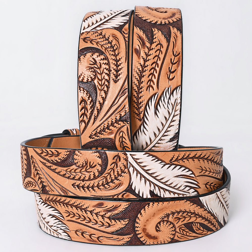 American Darling Floral Hand Carved Painted Belt Buckle Genuine Leather Covered Stylish Brown | Western