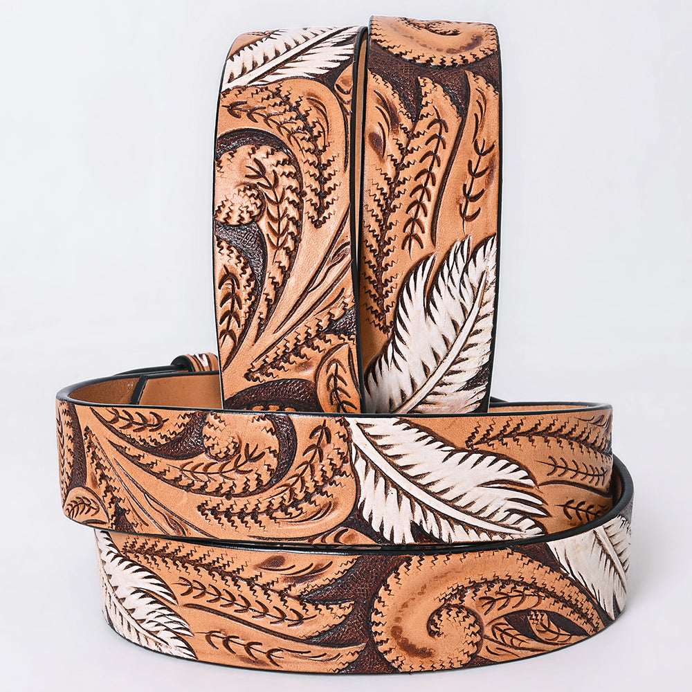 American Darling Floral Hand Carved Painted Belt Buckle Genuine Leather Covered Stylish Brown | Western