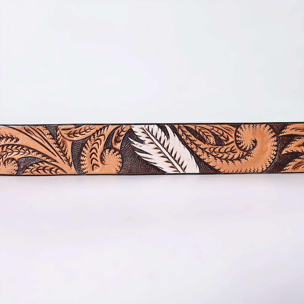 American Darling Floral Hand Carved Painted Belt Buckle Genuine Leather Covered Stylish Brown | Western