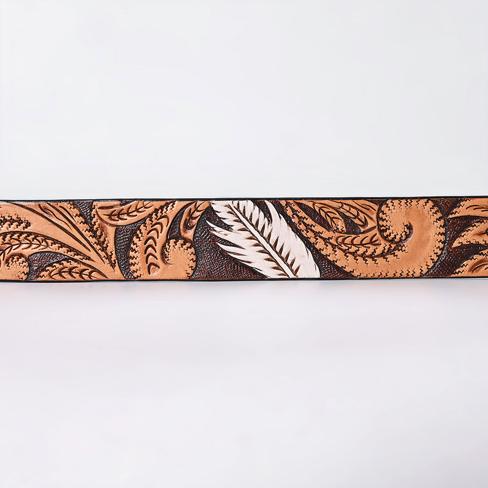 American Darling Floral Hand Carved Painted Belt Buckle Genuine Leather Covered Stylish Brown | Western