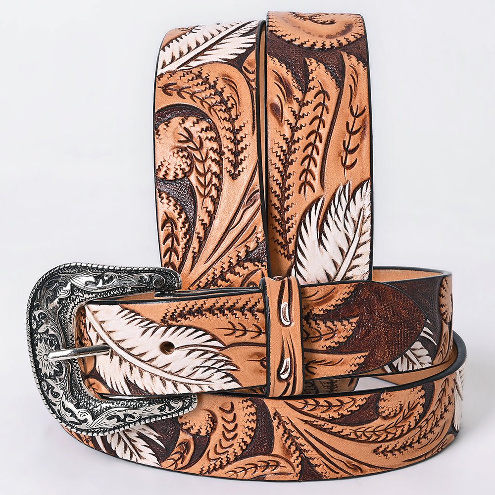 American Darling Floral Hand Carved Painted Belt Buckle Genuine Leather Covered Stylish Brown | Western
