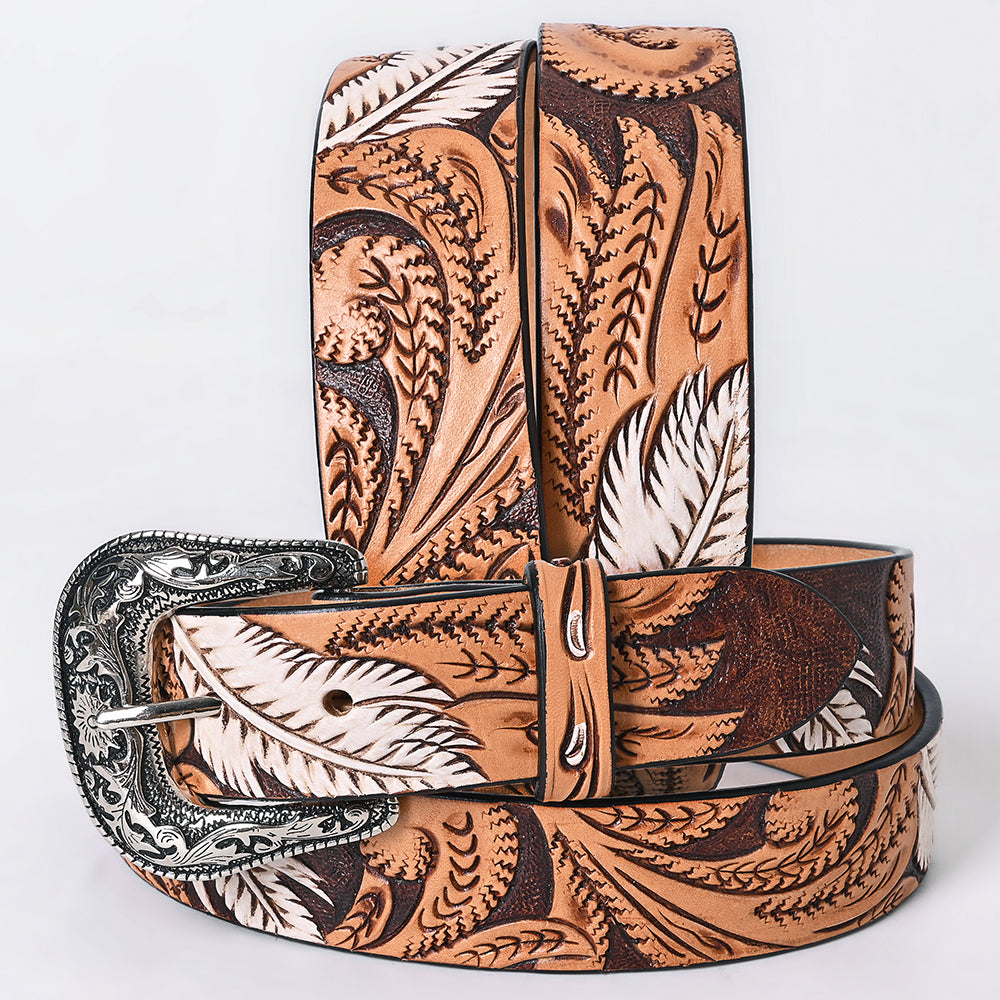 American Darling Floral Hand Carved Painted Belt Buckle Genuine Leather Covered Stylish Brown | Western