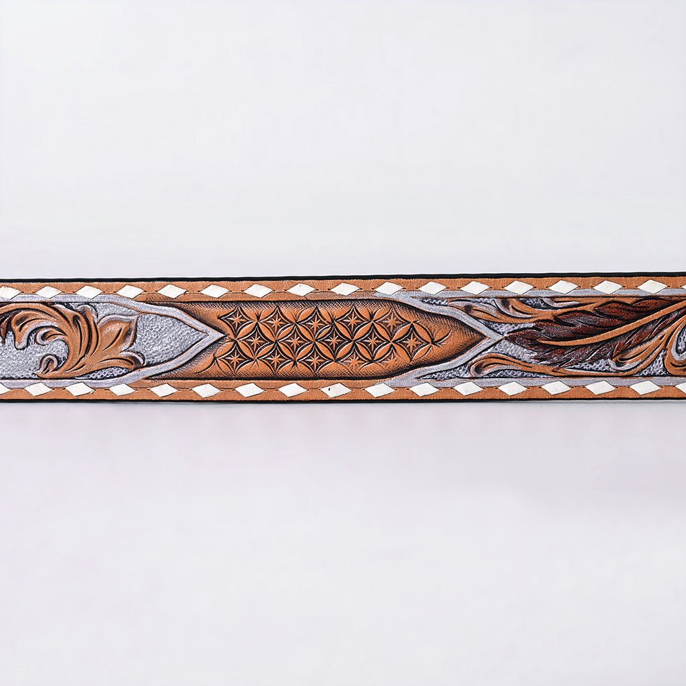 American Darling Floral Hand Carved Painted Belt Buckle Genuine Leather Covered Stylish Brown | Western
