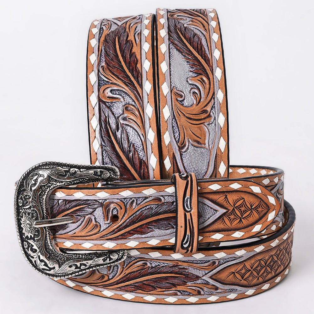American Darling Floral Hand Carved Painted Belt Buckle Genuine Leather Covered Stylish Brown | Western