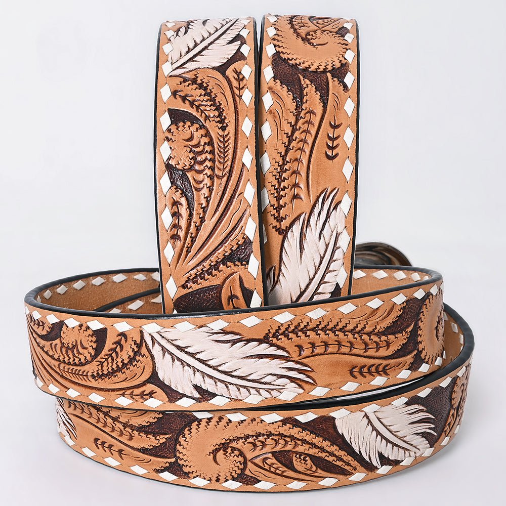 American Darling Floral Hand Carved Painted Belt Buckle Genuine Leather Covered Stylish Brown | Western