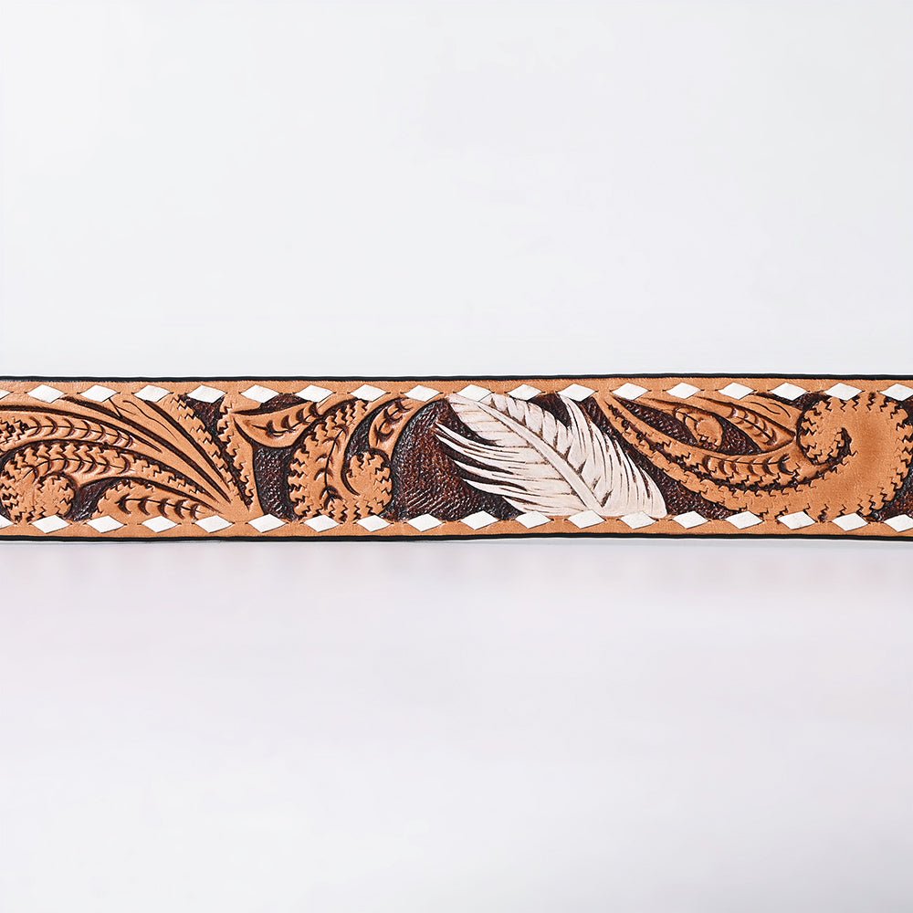 American Darling Floral Hand Carved Painted Belt Buckle Genuine Leather Covered Stylish Brown | Western