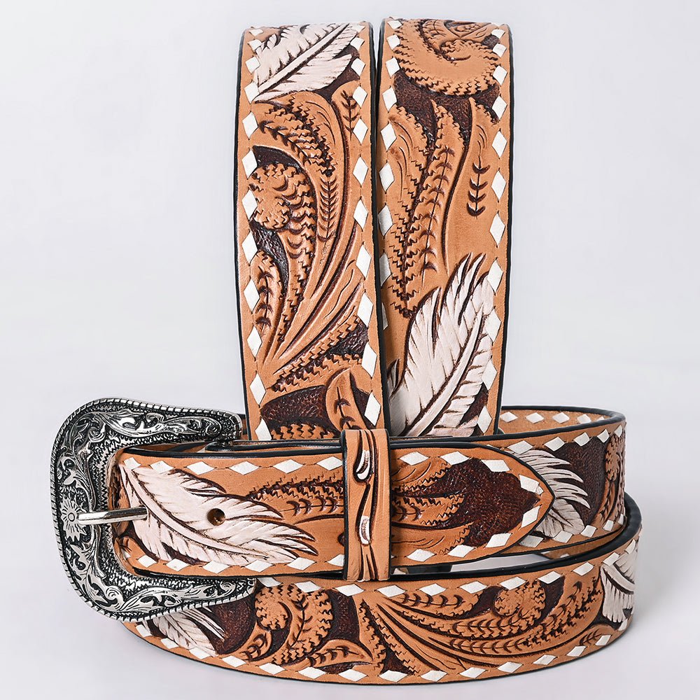 American Darling Floral Hand Carved Painted Belt Buckle Genuine Leather Covered Stylish Brown | Western