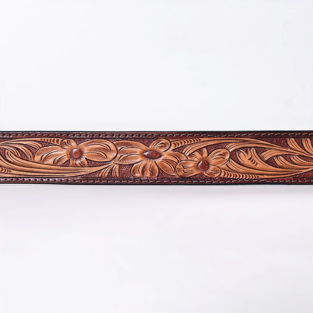 American Darling Floral Hand Carved Painted Belt Buckle Genuine Leather Covered Stylish Brown | Western