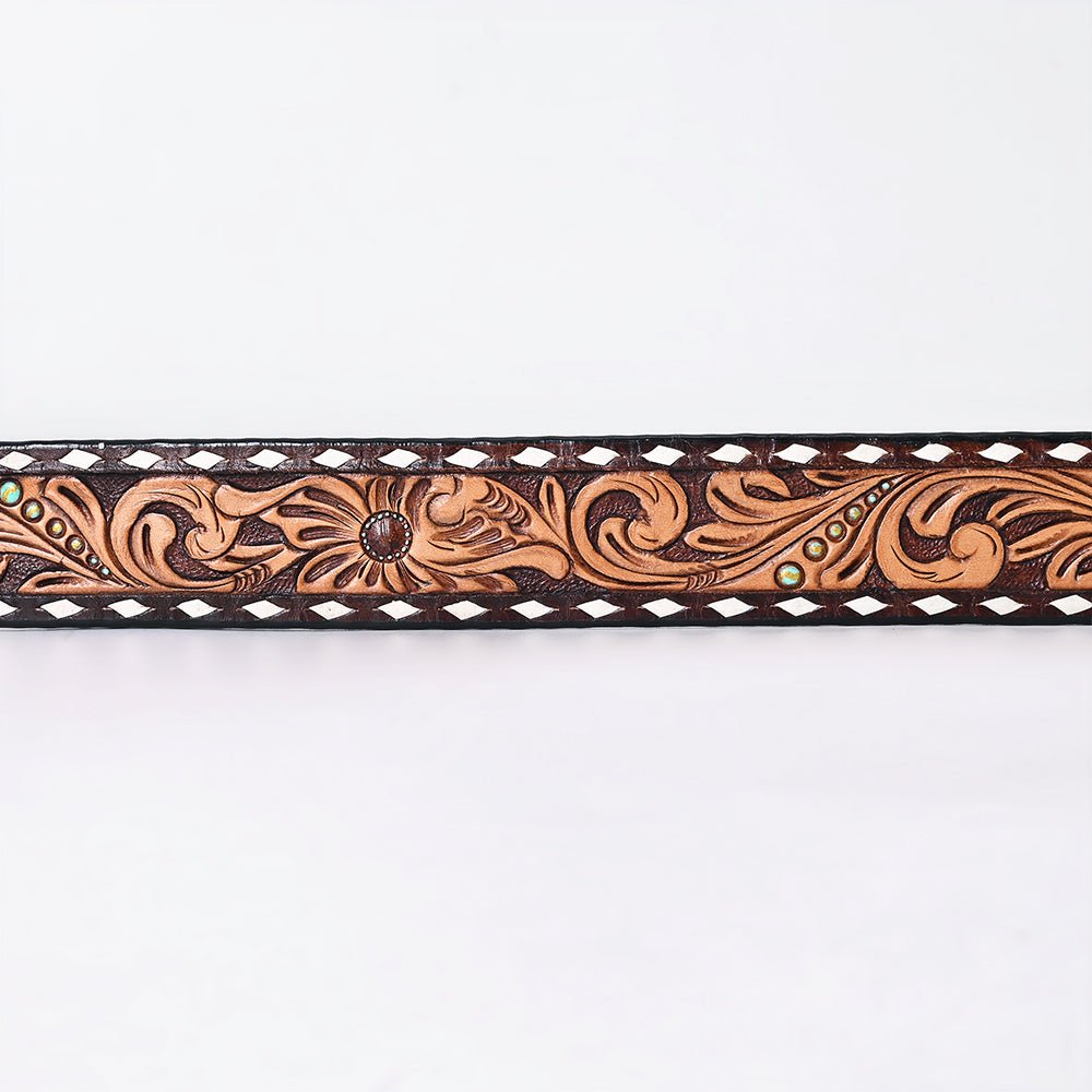 American Darling Floral Hand Carved Painted Belt Buckle Genuine Leather Covered Stylish Brown | Western