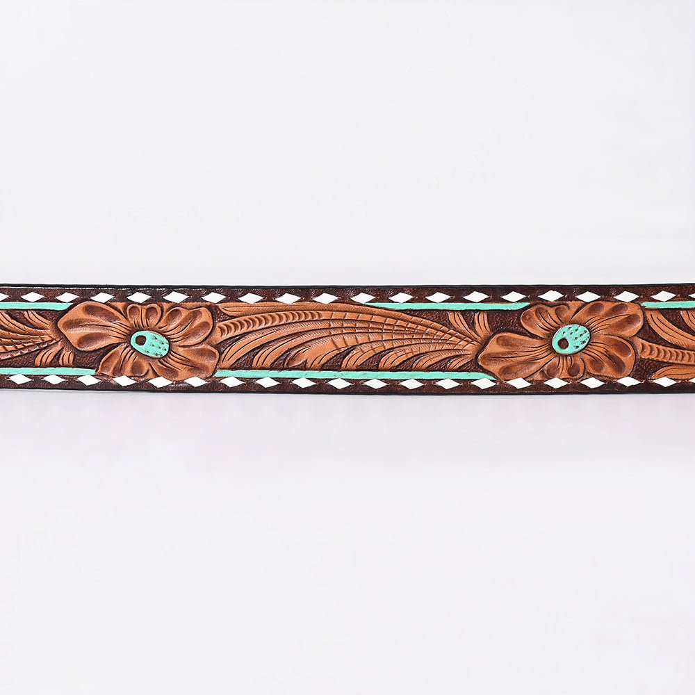 American Darling Floral Hand Carved Painted Belt Buckle Genuine Leather Covered Stylish Brown | Western