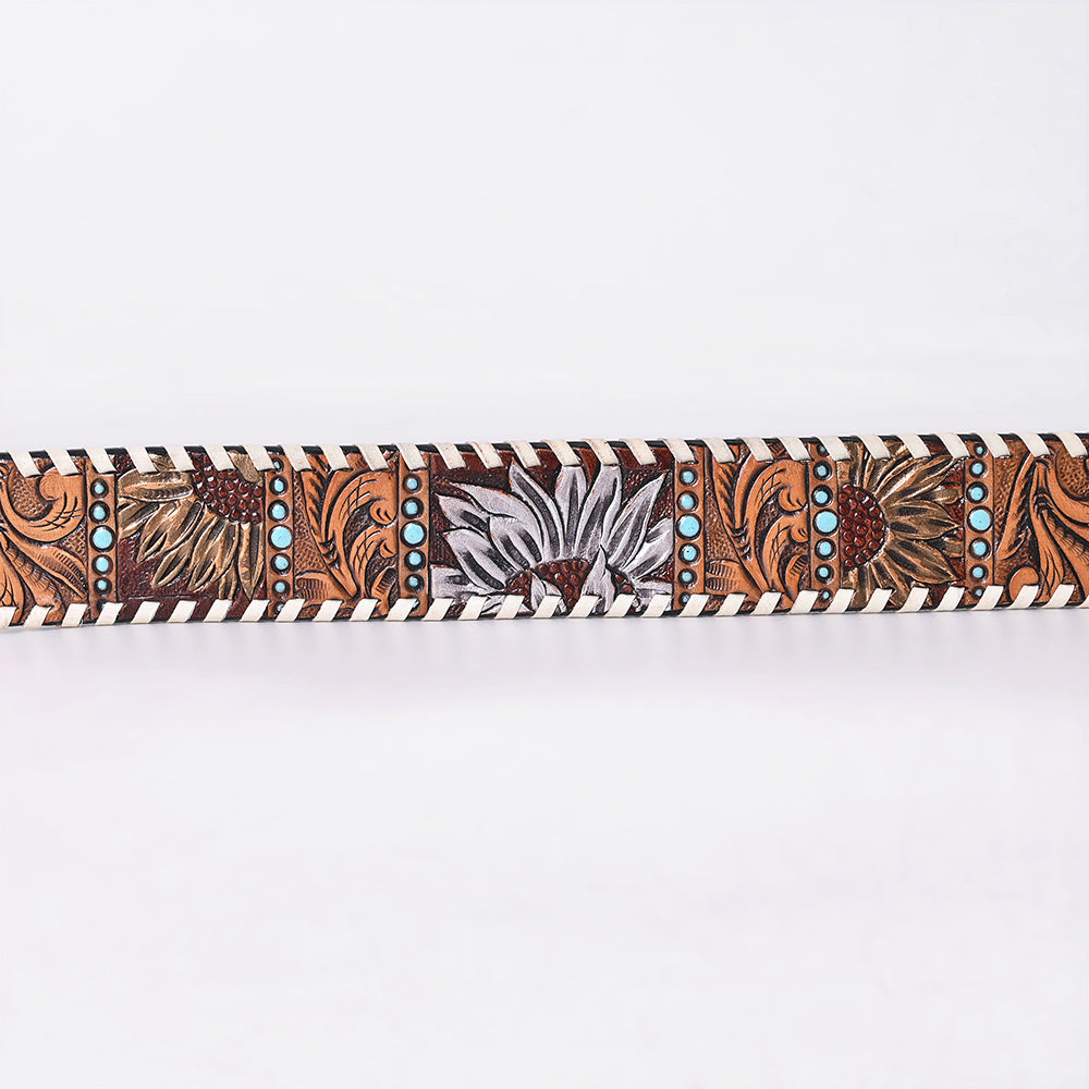 American Darling Floral Hand Carved Painted Belt Buckle Genuine Leather Covered Stylish Brown | Western