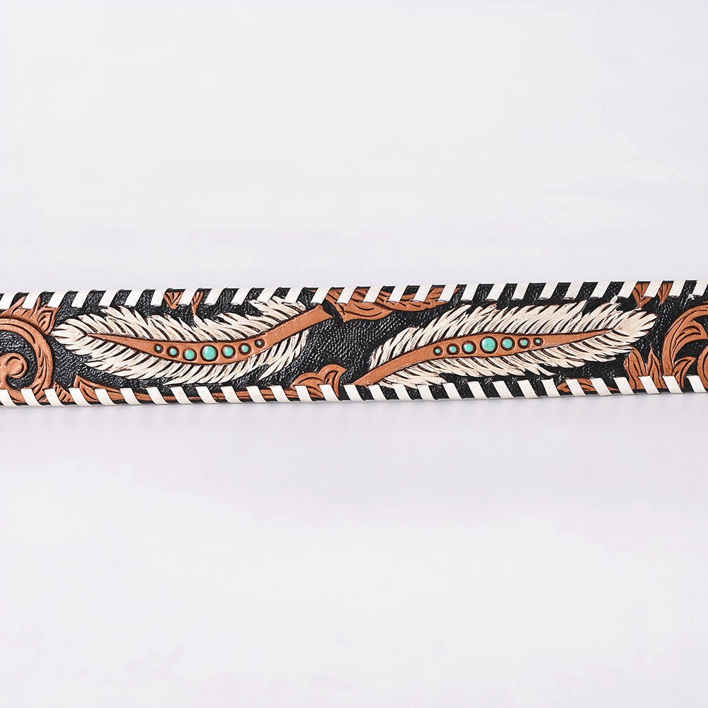 American Darling Floral Hand Carved Painted Belt Buckle Genuine Leather Covered Stylish Brown | Western