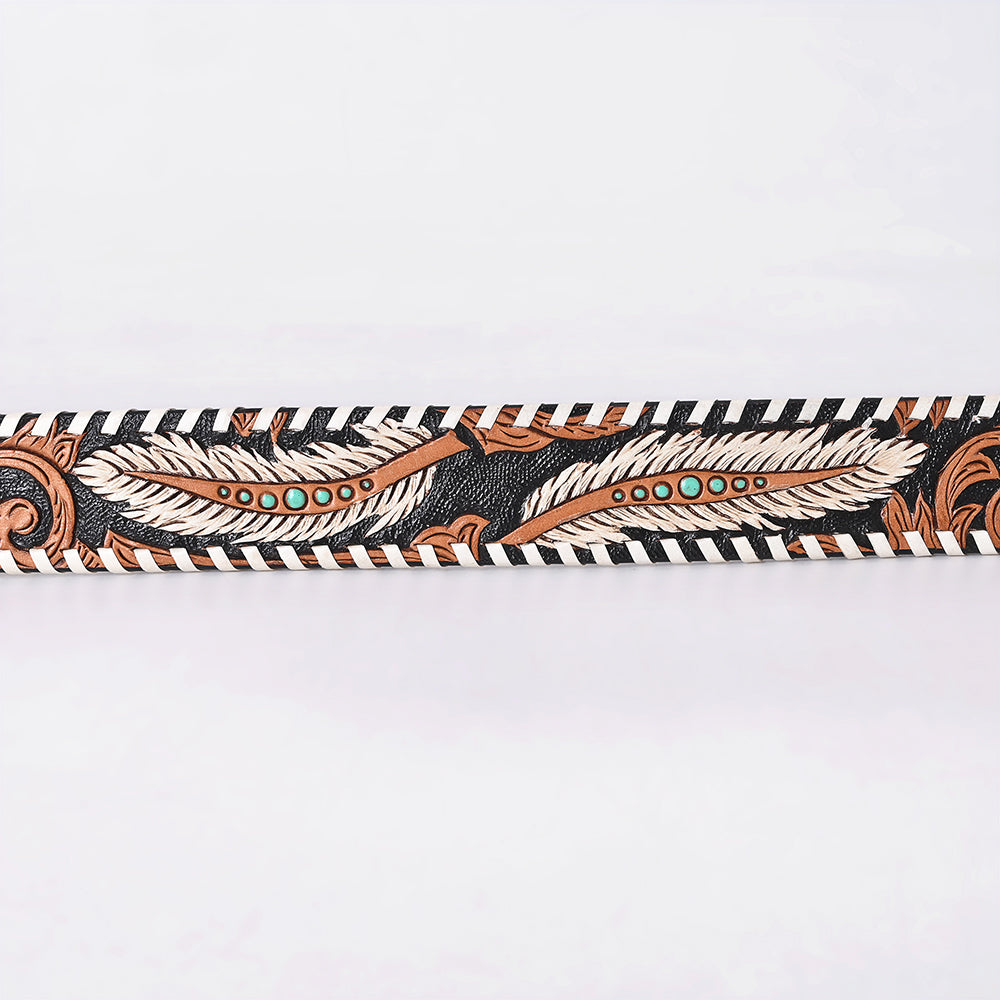 American Darling Floral Hand Carved Painted Belt Buckle Genuine Leather Covered Stylish Brown | Western