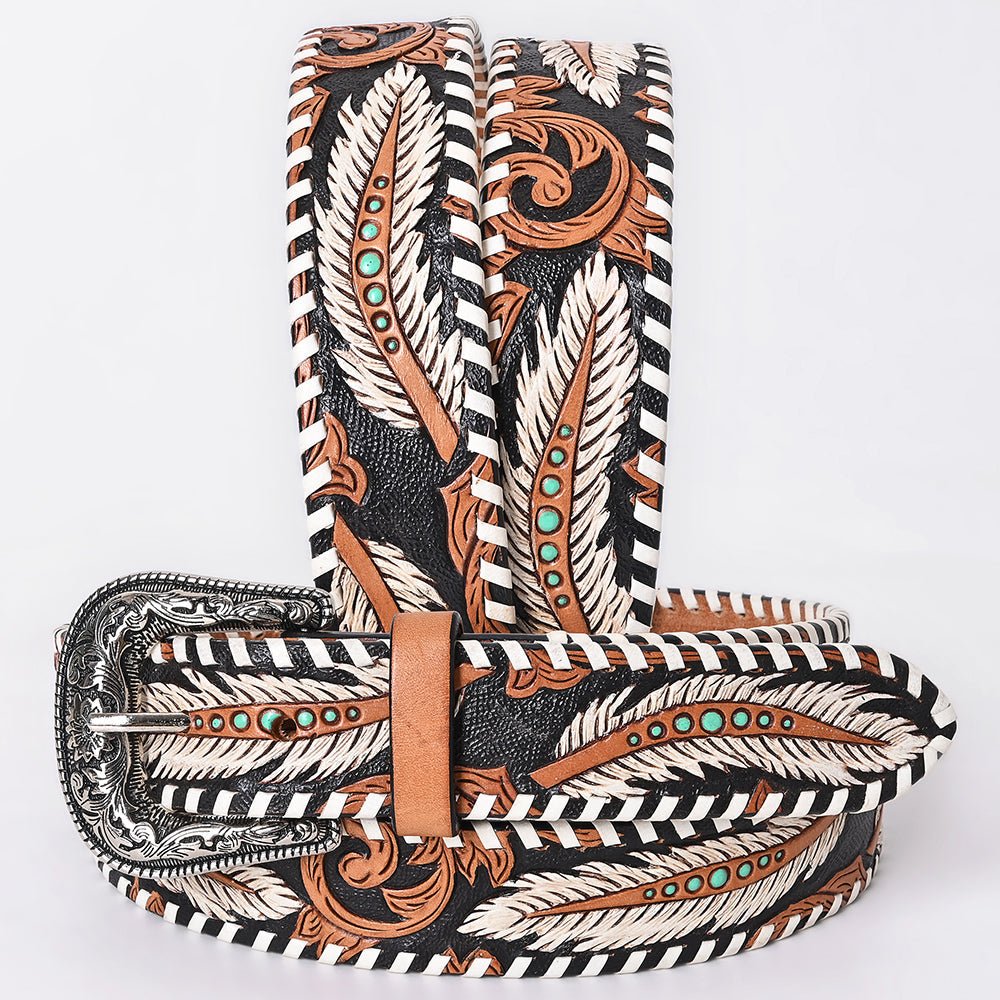 American Darling Floral Hand Carved Painted Belt Buckle Genuine Leather Covered Stylish Brown | Western