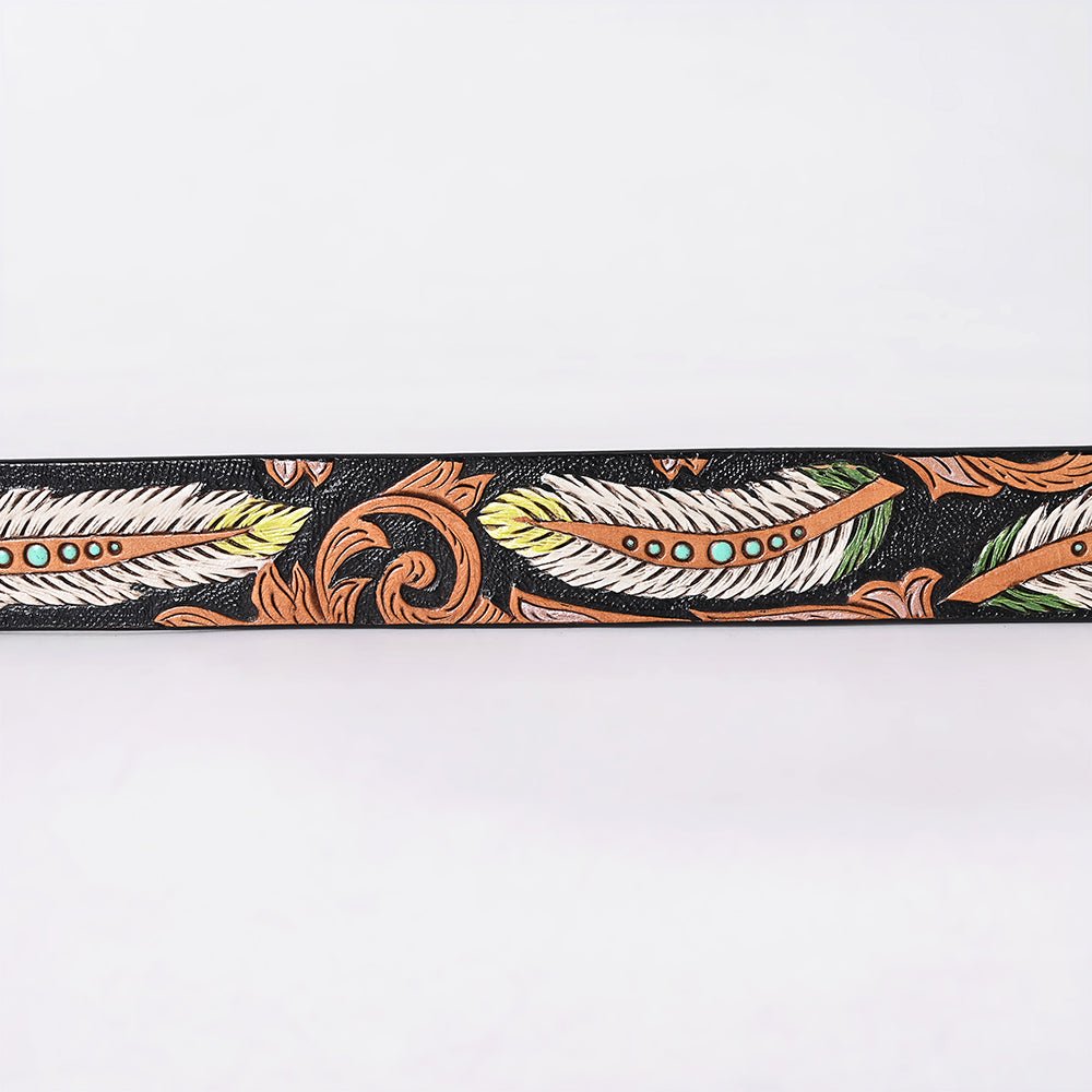 American Darling Floral Hand Carved Painted Belt Buckle Genuine Leather Covered Stylish Brown | Western