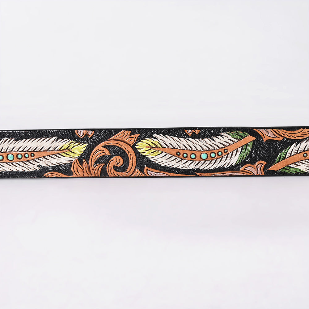 American Darling Floral Hand Carved Painted Belt Buckle Genuine Leather Covered Stylish Brown | Western