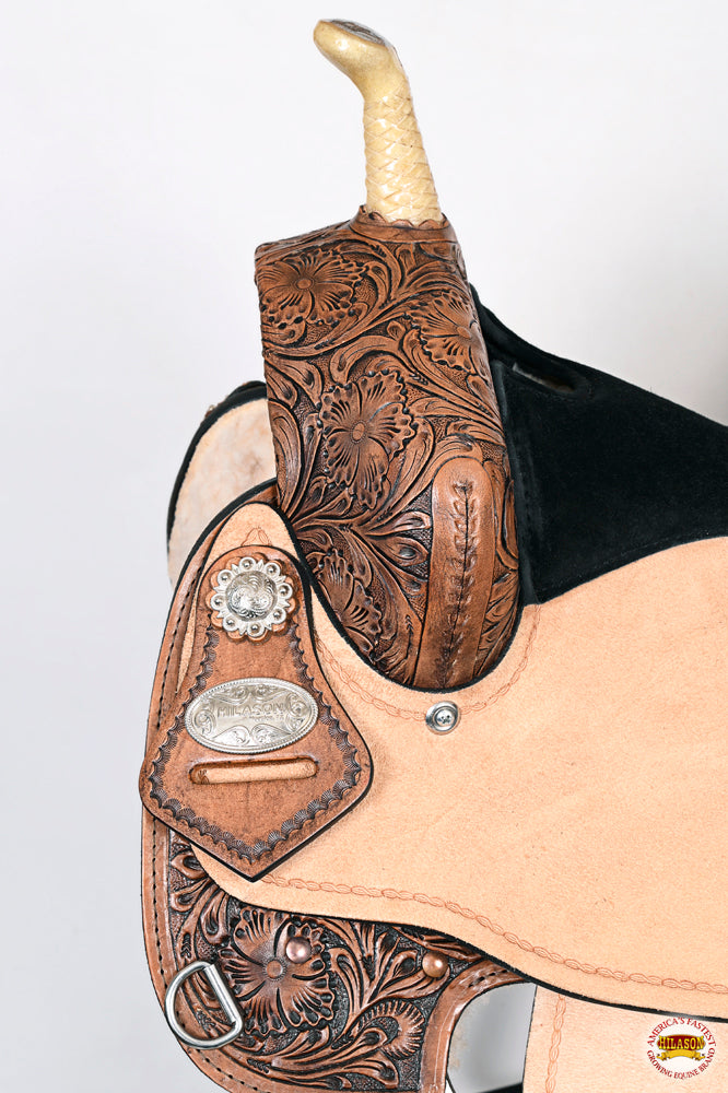 HILASON Western Horse Flex Tree Trail Barrel American Leather Saddle & Handtooled Headstall Breast Collar Set Brown