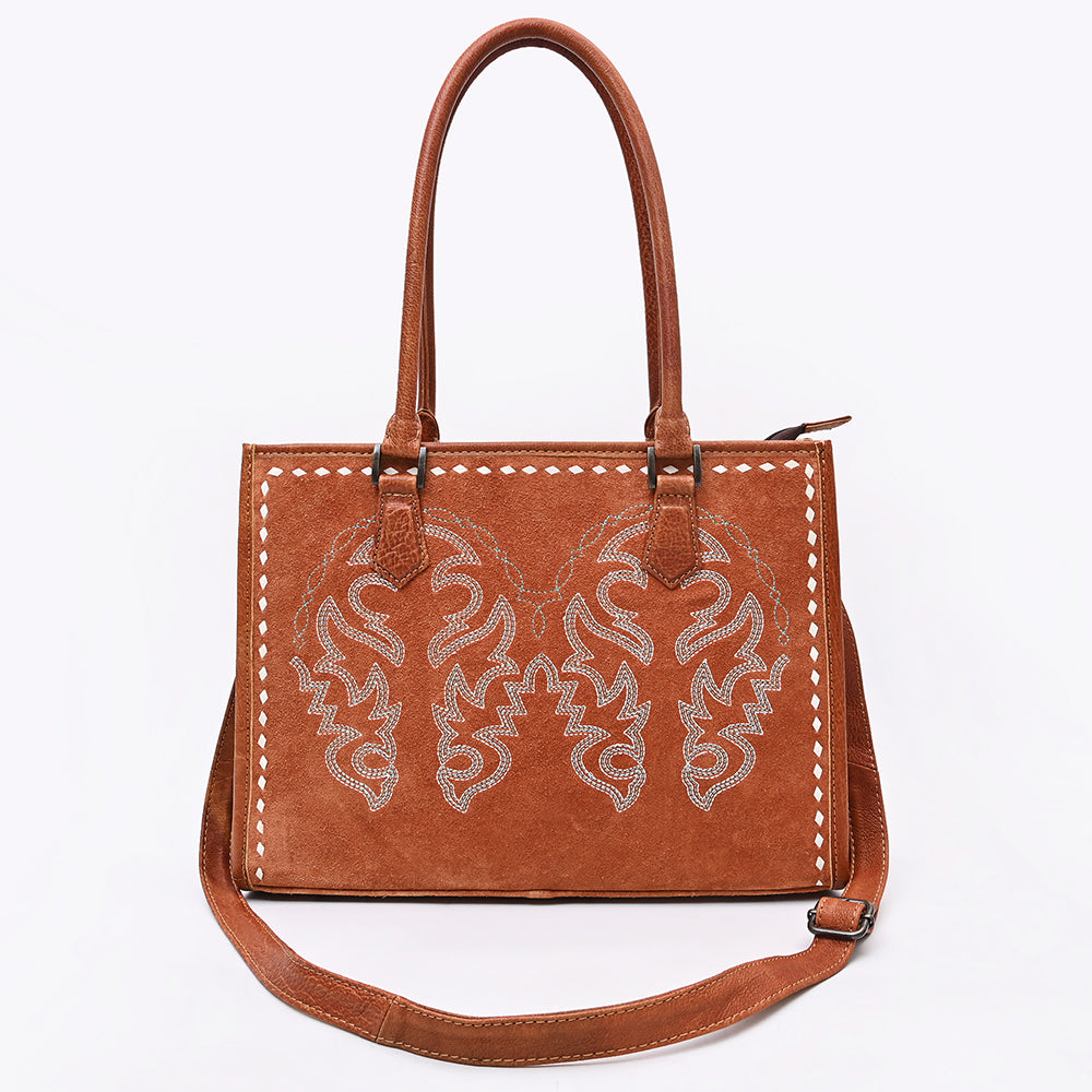 American Darling Tote Bag for Women, Boot Stitched Genuine Suede & Vegetable-Tanned Full Grain Leather Western Purse, YKK Zipper