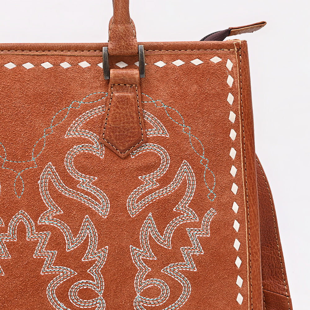 American Darling Tote Bag for Women, Boot Stitched Genuine Suede & Vegetable-Tanned Full Grain Leather Western Purse, YKK Zipper