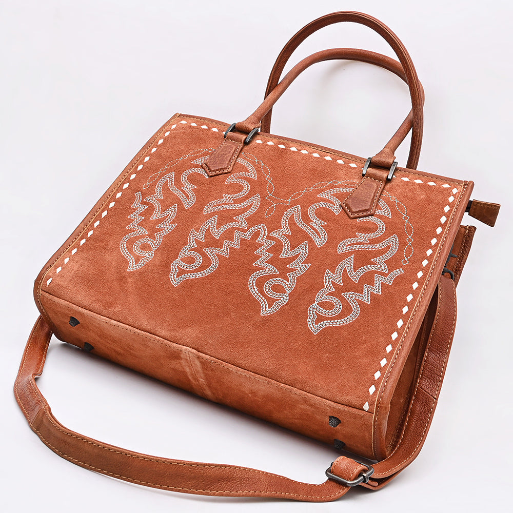 American Darling Tote Bag for Women, Boot Stitched Genuine Suede & Vegetable-Tanned Full Grain Leather Western Purse, YKK Zipper
