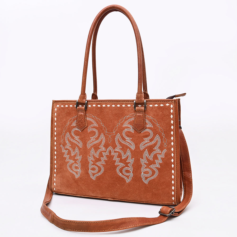 American Darling Tote Bag for Women, Boot Stitched Genuine Suede & Vegetable-Tanned Full Grain Leather Western Purse, YKK Zipper