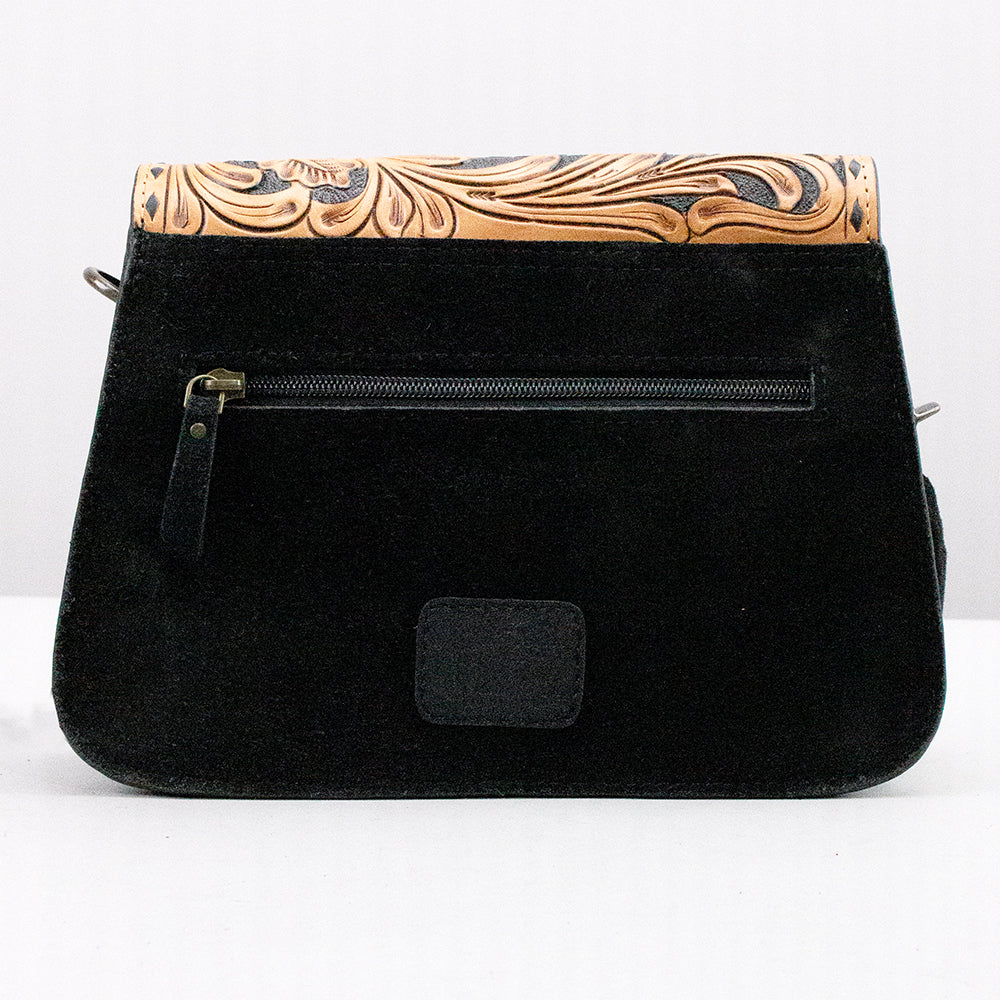 American Darling Cross body Bag Hand Tooled Floral Carved Genuine Suede Leather Western Purse