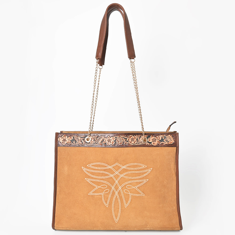 American Darling Tote Bag Hand Tooled Floral Genuine Leather Western Purse with Boot Stitched Detail and YKK Zipper