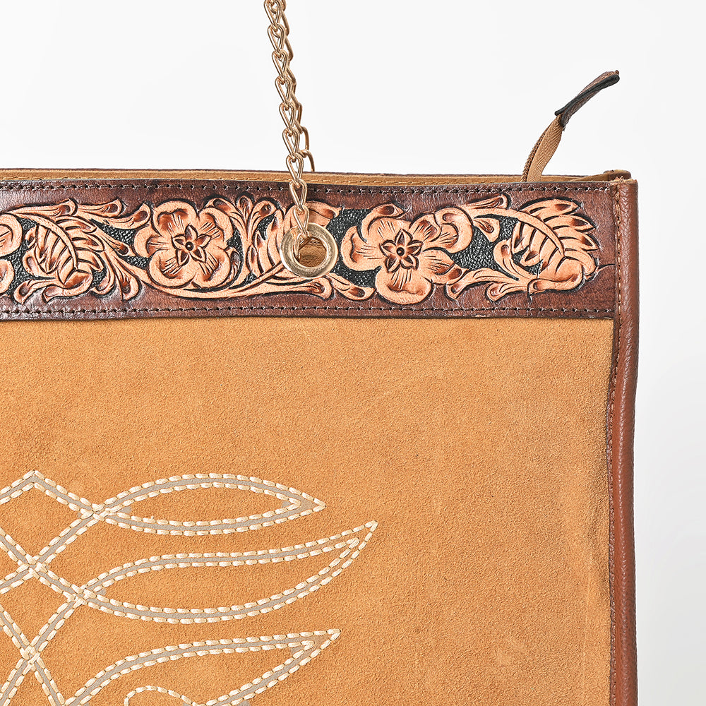 American Darling Tote Bag Hand Tooled Floral Genuine Leather Western Purse with Boot Stitched Detail and YKK Zipper