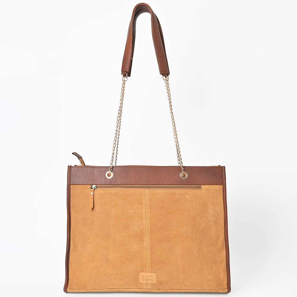 American Darling Tote Bag Hand Tooled Floral Genuine Leather Western Purse with Boot Stitched Detail and YKK Zipper