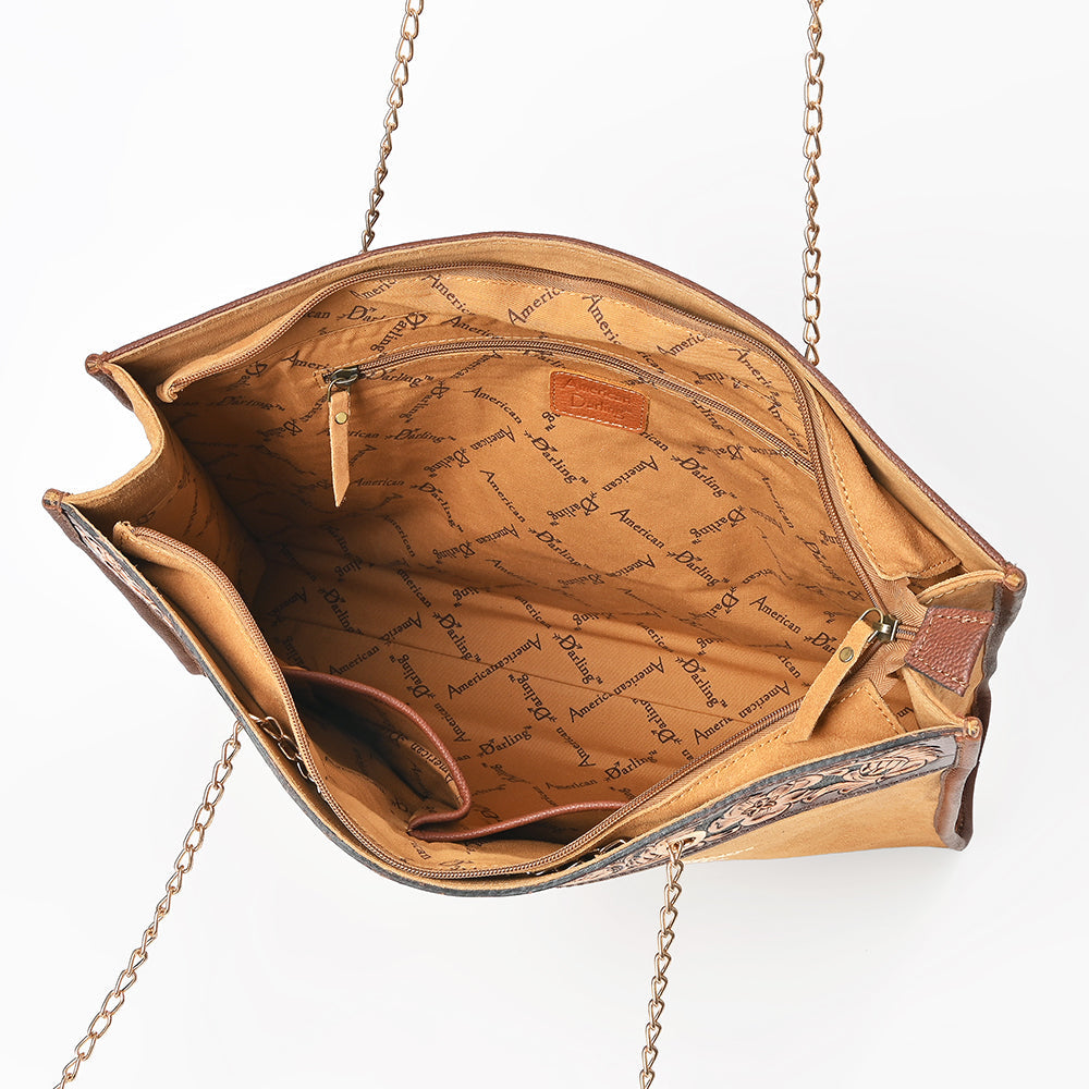American Darling Tote Bag Hand Tooled Floral Genuine Leather Western Purse with Boot Stitched Detail and YKK Zipper