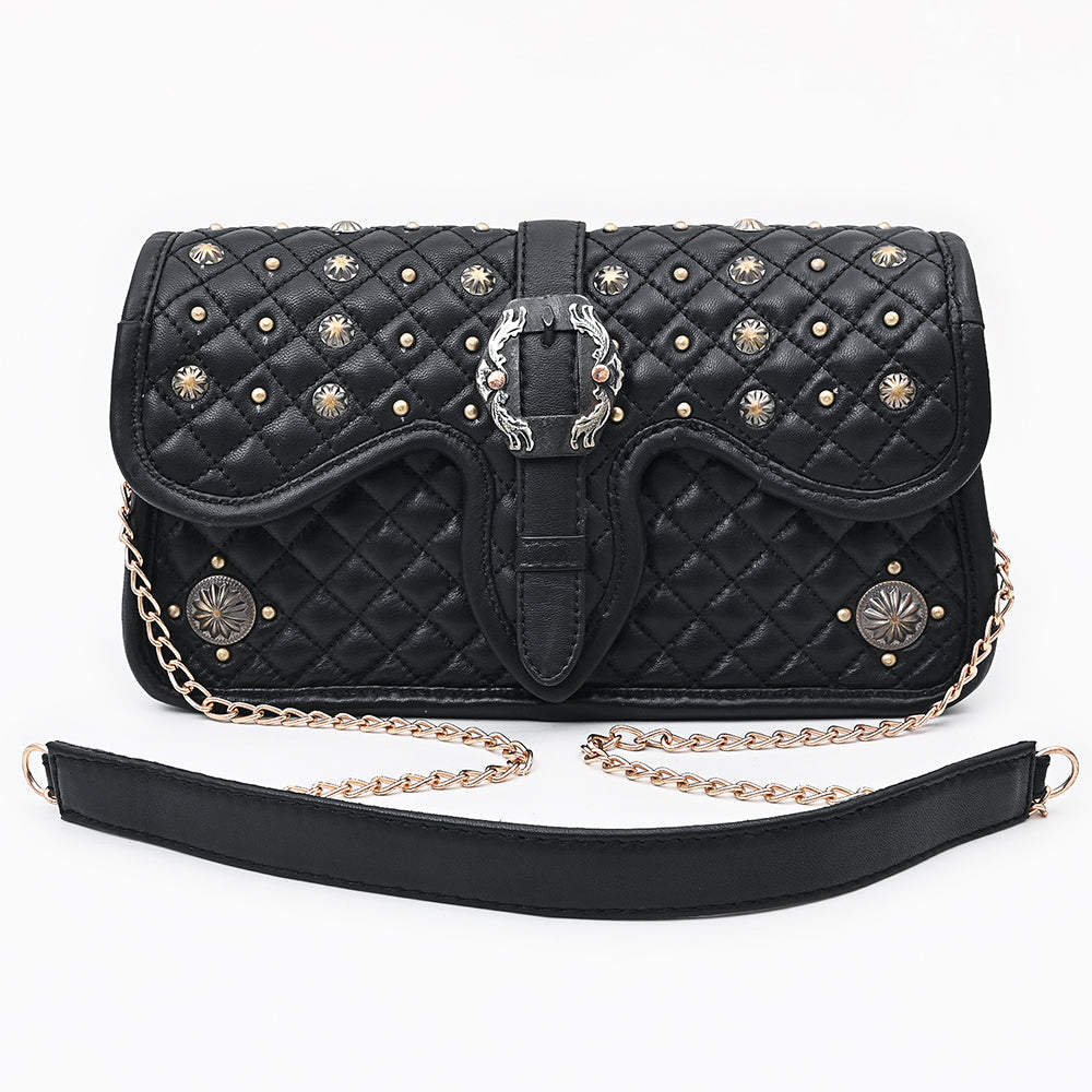 American Darling Cross body Bag Western Quilted Genuine Leather Purse with Rivets Concho and YKK Zipper for Women